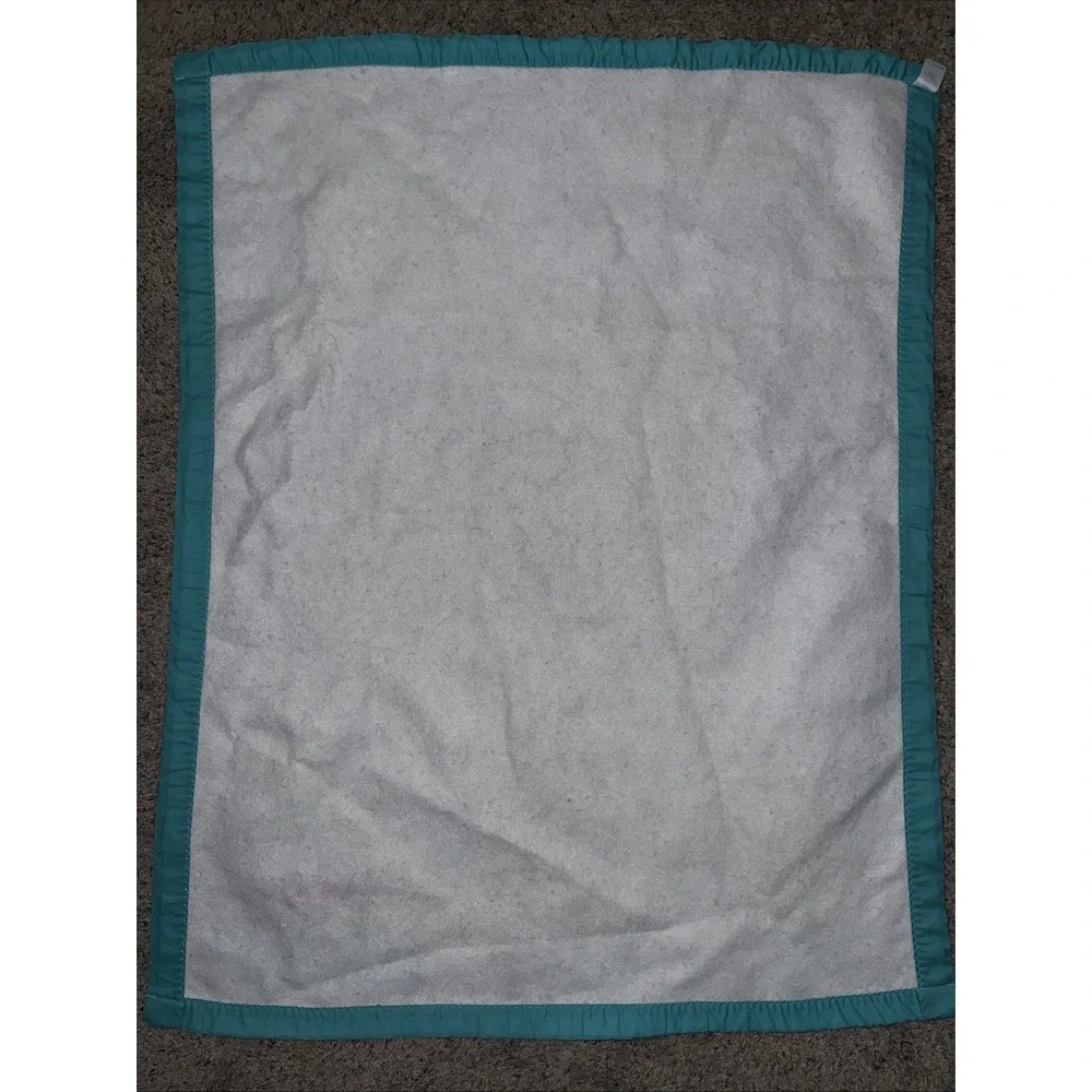 Vintage 1994 Riegel White‎ Baby Blanket Animals Noah's Ark Turquoise Nylon Trim